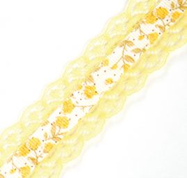 Stuha rypsová květy krajkový lem žlutá
