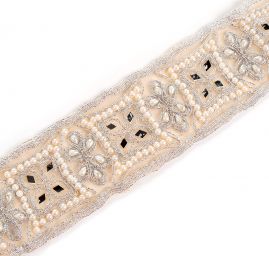 Stuha organzová s výšivkou, perličkami a sklíčky