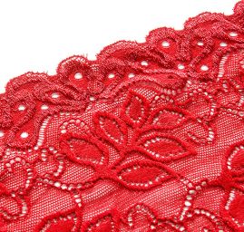 Pružná krajka vsadka lem lístečky červená