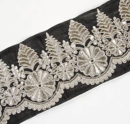 Šantungová stuha vyšívaná vzor stříbrný II.jakost