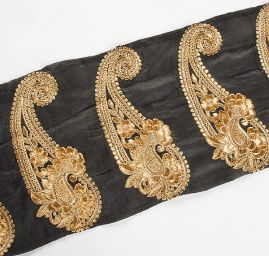 Šantungová stuha velký paisley motiv zlatý II.jakost