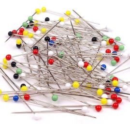 Špendlíky KOH-I-NOR se skleněnou hlavičkou barevné