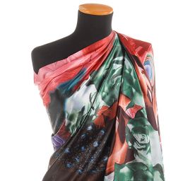 Efektní šála s třásněmi paví pera/růže zelenohnědá