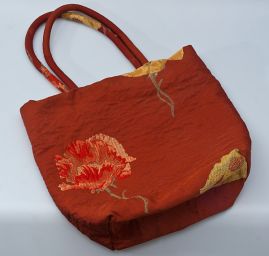 Originálna taška šitá žakárová látka škoricovej farby