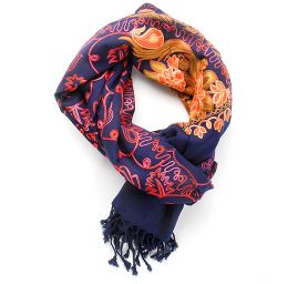 Šála pléd tm.modrá s květinovou výšivkou