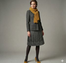 Tvíd plisé s výšivkou šedočerná/černá