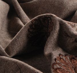 Tvídová látka s výšivkou hnědokrémová/hnědá