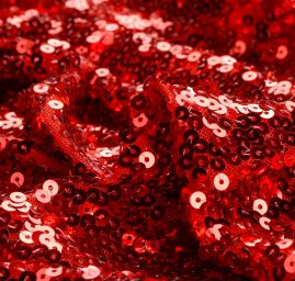 Tyl s výšivkou flitrů červený