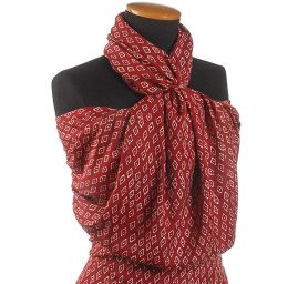 Viskózová látka geometrický motiv vínová/bílá