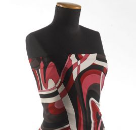 Šifon viskozový geometrický vzor čevenočerný