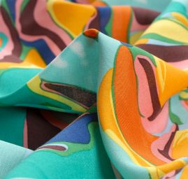 Viskozová šatová látka retro decor oranžová