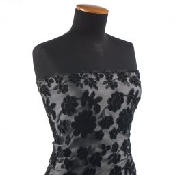 Pružná krajka sametová výšivka na tylu květy černá II. jakost