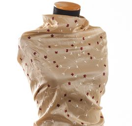 Vyšívaný taft drobný květinový vzor béžová/vínová