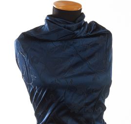 Taft žakár hladký jemný květinový vzor modro/černý