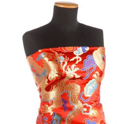 Brokát orientální motiv draka červený