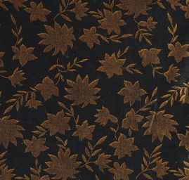 Bavlněná látka vánoční vzor lístků starozlatá černá