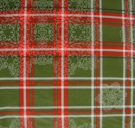 Bavlněná látka vánoční vzor kostka zelenočervená