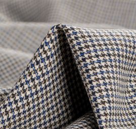 Kostýmová látka, vlna směs, vzor pepito, hnědá/modrá