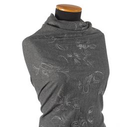 Vlněná látka s výšivkou paisley motiv/květy šedá