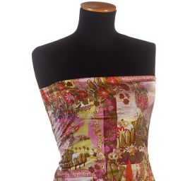 Satén nepružný tisk motiv krajiny zelený