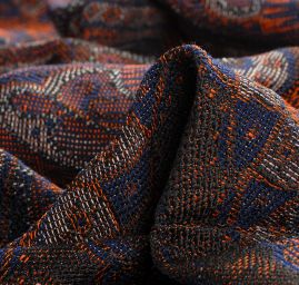 Žakár Art Fabrics Paisley orient len oranžovomodrý