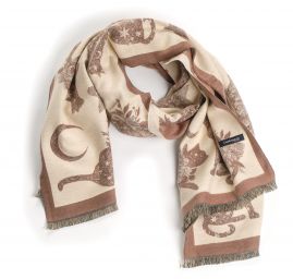 Šála oboustranná s kočkami krémová/hnědá